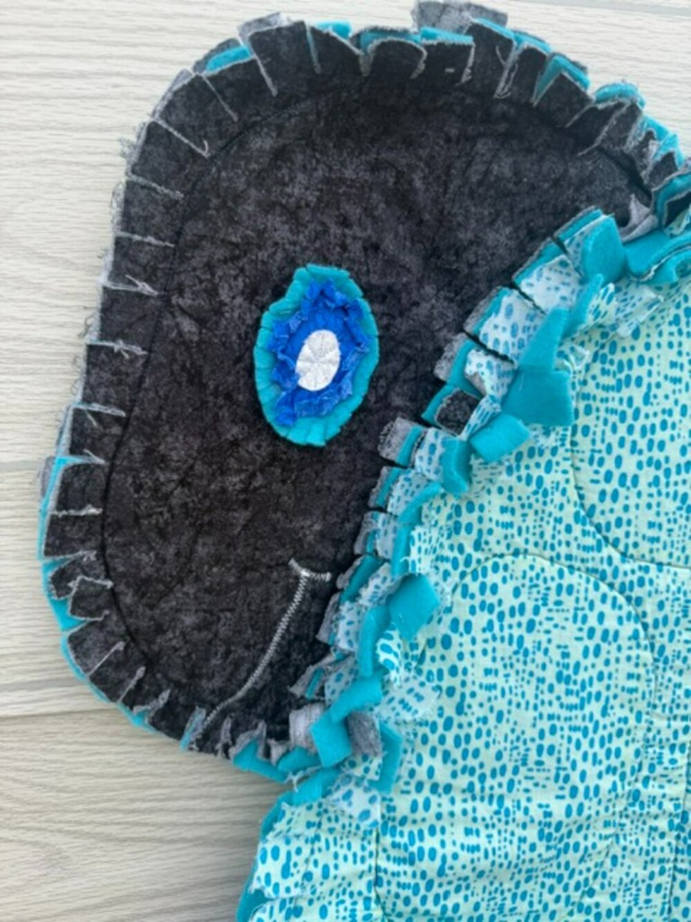 Homemade Small Blue & Black Turtle Rag Quilt - Picture 5 of 9